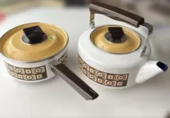 昭和レトロ ホーロー ケトル やかん 片手鍋 2個セット レトロ モダン ポップのサムネイル