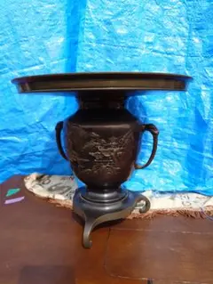 銅製薄端　龍　丸に蔦　花器　生け花　内側に家紋　骨董　アンティーク　ヴィンテージ 銅製薄端 龍 丸に蔦 花器 生け花 内側に家紋 骨董 アンティーク