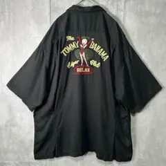 美品 Tommy Bahama レーヨン バック刺繍 シャツ 開襟 レーヨン 黒