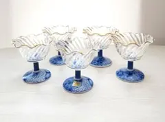 美品】美濃焼 龍峰窯 龍峯窯 祥瑞ガラスデザート鉢 染付更紗