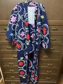 浴衣　レディース　花柄　ネイビー　紺色　ファッション　単品　Sサイズ