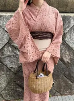 ◆上品人気のレース浴衣◆くすみピンク◆大正ロマン新品 着物