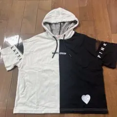 ピンクラテ　フード付き半袖Tシャツ