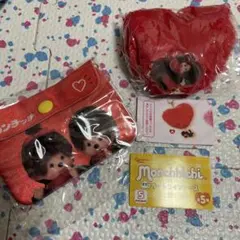 モンチッチ ふわふわハートチャーム ガチャ 赤　コインケースセット