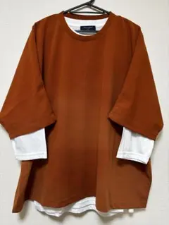 【最終価格】ホワイト オレンジ　七分袖カットソー 重ね着　ゆったりとしたデザイン