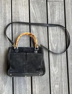 vintage GUCCI バンブー ショルダー ハンド バッグ スウェード 黒のサムネイル