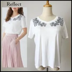リフレクト 半袖 Tシャツ 花柄 Vネック トップス カットソー ホワイト Mのサムネイル
