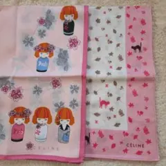 CÉLINE イラスト付きハンカチ ピンク系