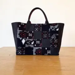 S048 絣と縞の着物パッチワークトート着物リメイク