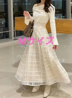 GRLチェック柄シアーフレアスカート [tu1082] アイボリー Mサイズ