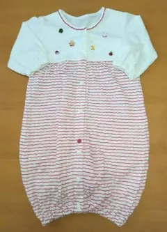 ファミリア60赤のボーダー柄ツーウェイオールロンパース