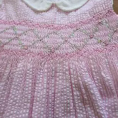 ピンク チェック柄 刺繍 スモッキング　ワンピース　18m