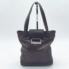 【良品】LOEWE ハンドバッグ　レザー　シルバー金具　ダークブラウンのサムネイル