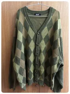 kurir アーガイル柄　肉厚オーバーサイズカーディガン オリーブグリーン