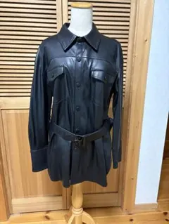 ZARA フェイクレザーシャツジャケット 黒 ベルト付 サイズＬ新品未使用