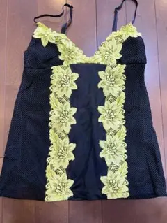 Ravijour レース装飾付きキャミソール 黒×黄　シースルー　egoistのサムネイル