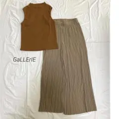 ギャレリー ノースリーブ タンクトップ リブ プリーツパンツ ガウチョパンツ