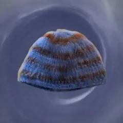 ハンドメイド　ビーニー　クラッシャーハット　編み物 青　茶色　男女兼用