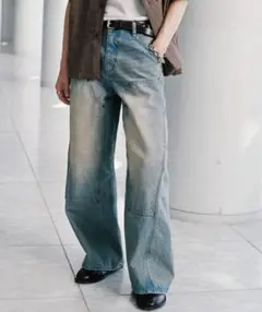 【WYM】DOUBLE KNEE CURVED SEEM BAGGY DENIMのサムネイル