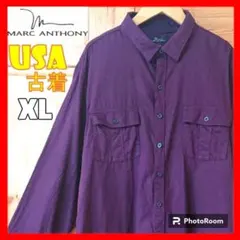 USA古着 MARC ANTHONY 長袖シャツ XL 無地 パープル
