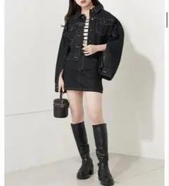 Chico 袖スリットデニムジャケットスカートセットアップ