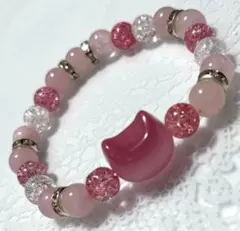 ピンクキャットローズクォーツ、クラッシュストーン　パワーストーンブレスレット