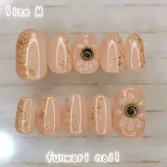 現品匿名配送 3D ぷっくりフラワー ネイルチップ ピンクベージュ #0009