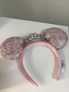 海外 Disney ミニー カチューシャ ティアラ ピンク スパンコール