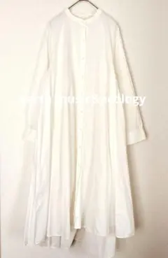 F　アースミュージック&エコロジー　長袖シャツワンピース　バンドカラー　Aライン