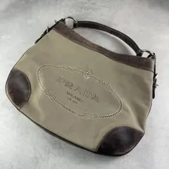 入手困難✨ プラダ ジャガード トートバッグ ホーボー キャンバス レザー 茶色