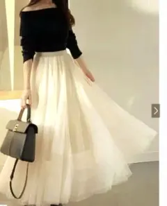 チュール ロングフレアスカート M ベージュ