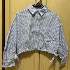 青と白のストライプ クロップドシャツ