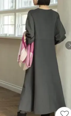 袖フハクドッキング フレアニットワンピース チャコールグレー