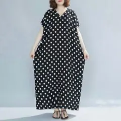 夏大きいサイズ レディース ワンピースゆったり水玉ロング丈 披露宴 結婚式可愛