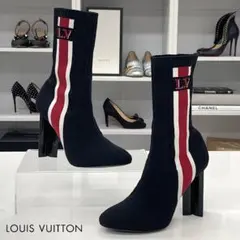 未使用 ヴィトン シルエットライン ニット サイドライン ロゴ アンクルブーツ