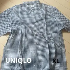 UNIQLO 半袖チェックシャツ ネイビー XLサイズのサムネイル