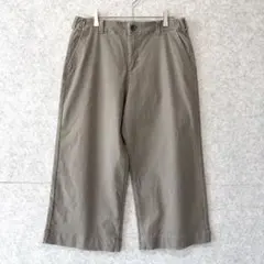 【極暖】 裏起毛 ストレッチ クロップド ワイドパンツ L カーキ 美シルエット