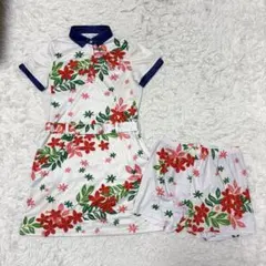 エフィカス 襟付き ワンピース 総柄 白 花柄 ゴルフ ウェア 冷感 ベルト付きのサムネイル
