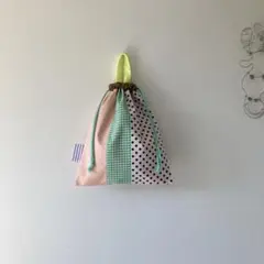 ▨handmade 持ち手付き巾着 35×30cm ⓝ / お着替え袋 入園入学