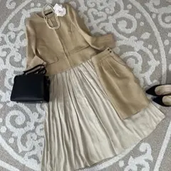 大特価☆極美品☆グリーンレーベルリラクシングノーカラーツイードジャケットスカート