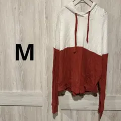 パーカー 【M】 フード付き 赤 白 トップス 海外古着 古着 レディース