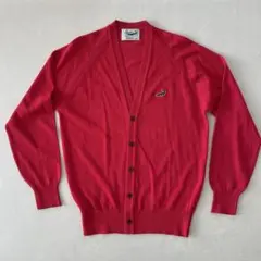 レッド Vネックカーディガン ワニ刺繍