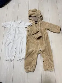 【mikihouse】2点セット フリースフード付きアウターとボディスーツセット