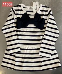 110cm リボン付き 長袖ボーダー カットソー ボーダー ガールズ/子供服