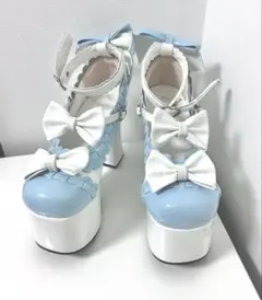 ロリィタ ハイヒール パンプス おでこ靴 ホワイト ライトブルー