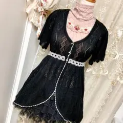 axes femme 鍵編みニットカーディガン黒　Y2K coquette