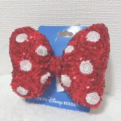 ディズニー　ミニーちゃん　ヘアゴム　スパンコール　リボン　ヘアポニー　赤