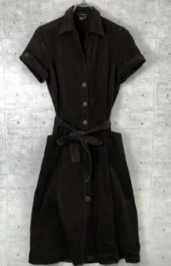 ZARA レトロ モード 古着 スキッパー コーデュロイ 半袖シャツワンピース