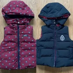 フード取り外し可　ダウンベスト　フェザー　 WASリバーシブル　べべ