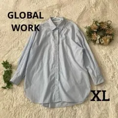 GLOBAL WORK 水色 長袖 ボタンシャツ XL